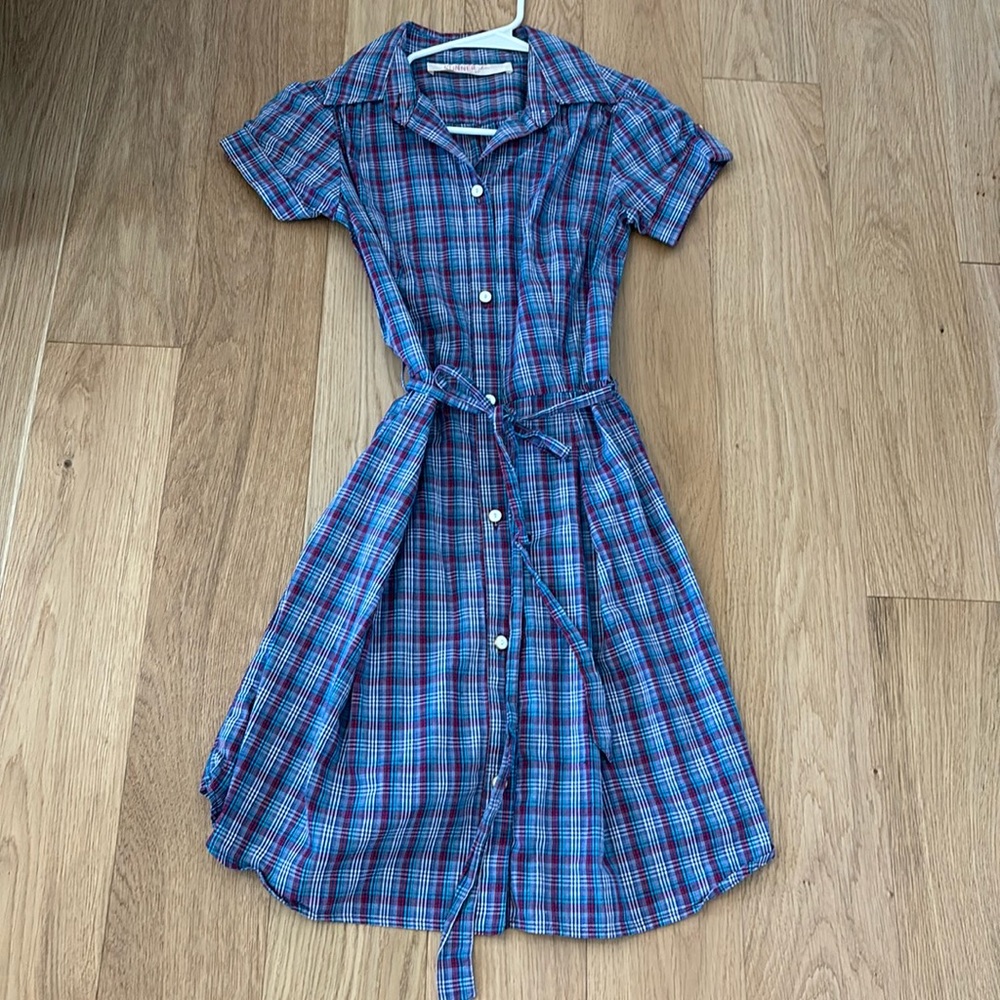 Sunner sz 0 plaid short sleeve button down tie waist mini dress. Worn once.